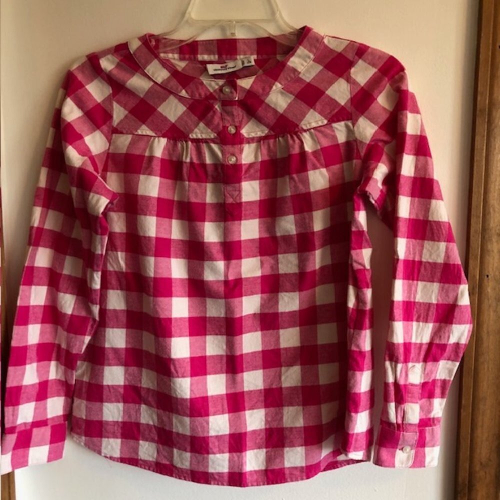 VINEYARD VINES Girls Pink Check Long Sleeve Top L